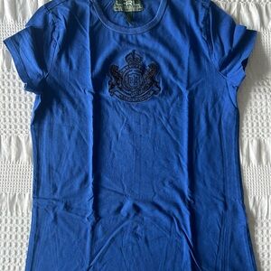 Ralph Lauren Blue Crewneck Short Sleeve Tee with Crest